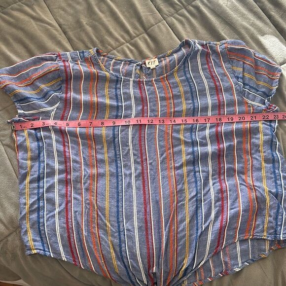 K.I.T Vertical Striped Stripe 100% Rayon Blue Front Tie Top Blouse Shirt XL - Picture 5 of 6